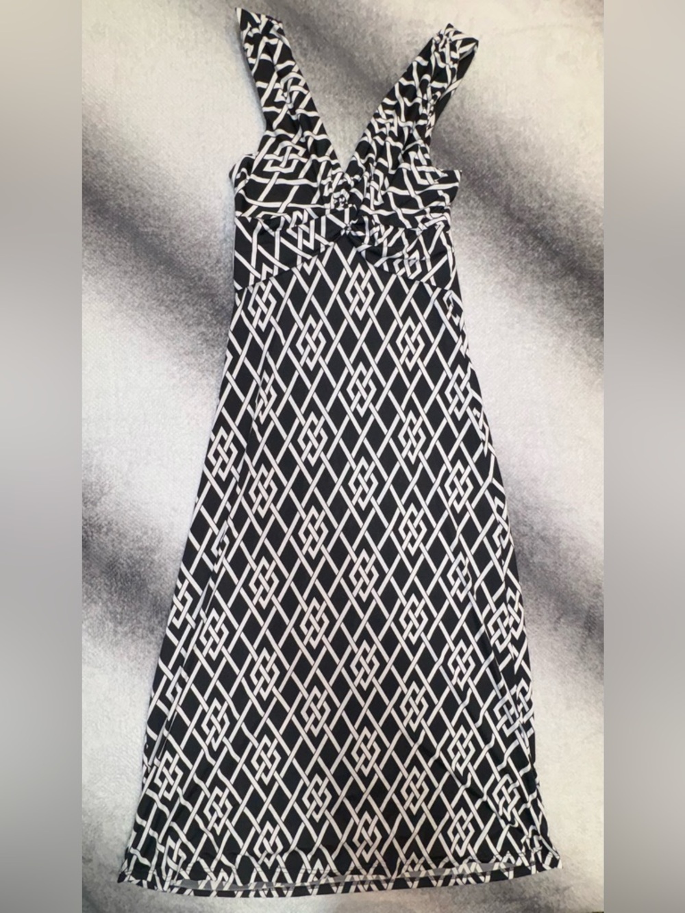 (A5) Jon & Anna Geometric Diamond Print Maxi Dress - Black & White - Size Large